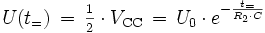 U(t) = V_CC/2 = U_0 * exp (-t/(R*C))